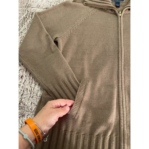 Karen Scott Womens Tan Zip-Up Cardigan Sweater Large Cotton Blend With Pockets & - Picture 5 of 16